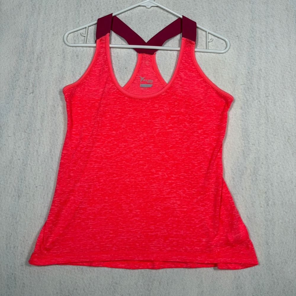 Old Navy Active Womens Neon Coral Racerback Tank Top Medium Heathered Pink 382
